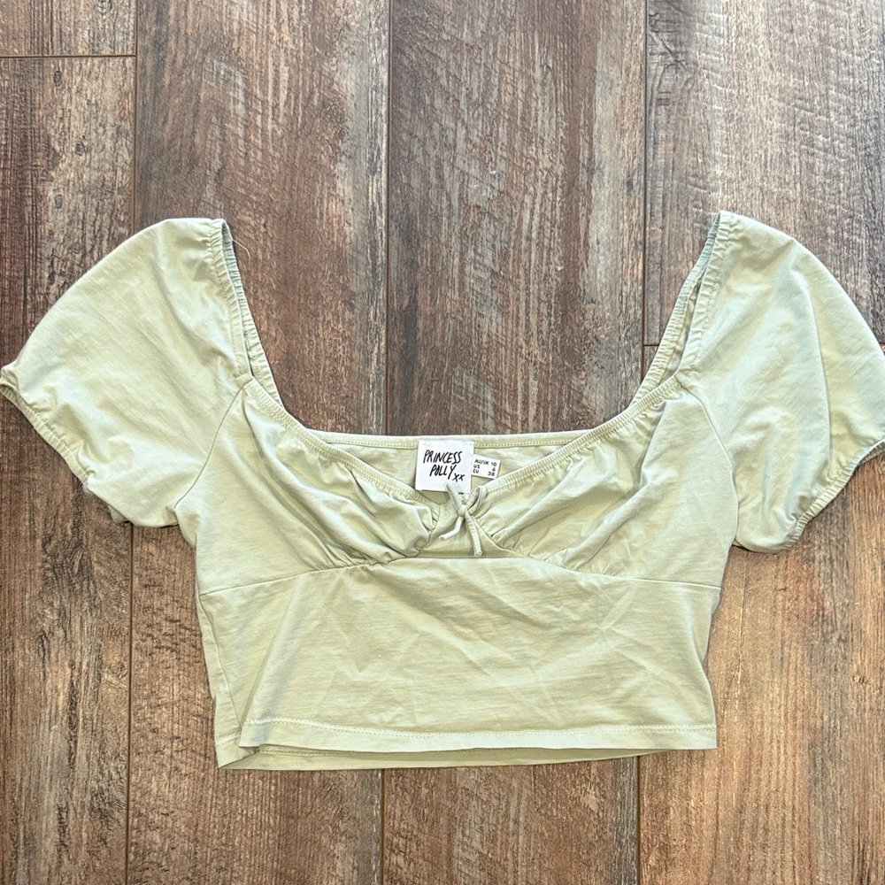 Princess Polly Light Sage Cropped Scoop Neck Top